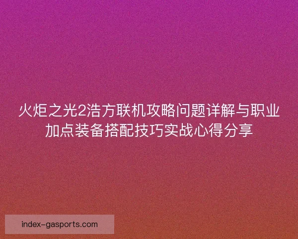 火炬之光2浩方联机攻略问题详解与职业加点装备搭配技巧实战心得分享